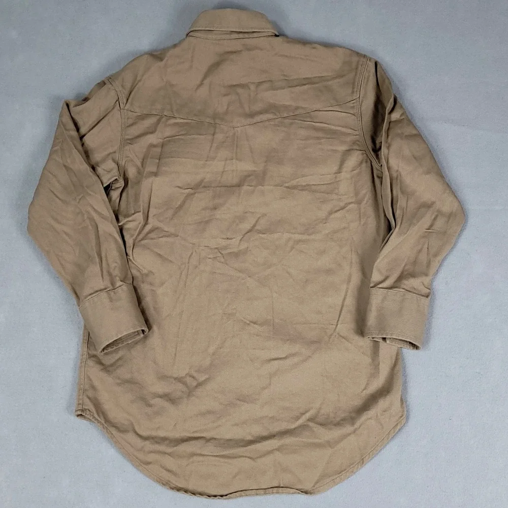 New Rasco FR Work Shirt Men's Small Khaki Western Snap Button Cotton FR1003KH